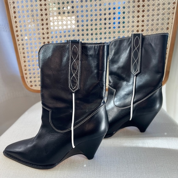 NEW Zara SRPLS Black Leather Cowboy Boots Western Festival Cowgirl SZ EU 37 US 7 - Picture 3 of 11